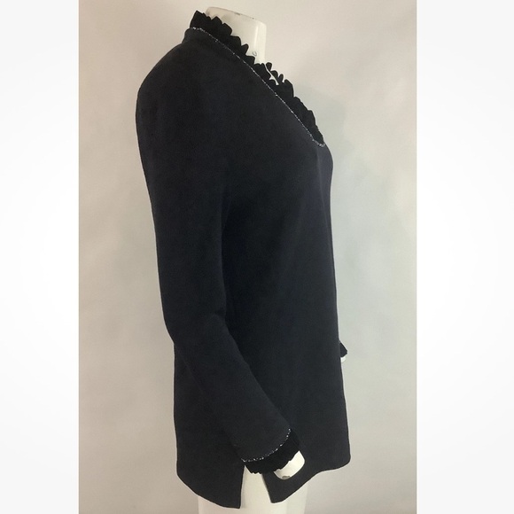 St. John Evening Sz 8 Velvet Beaded Trimmed V Neck Santana Knit Sweater Black - Picture 5 of 8